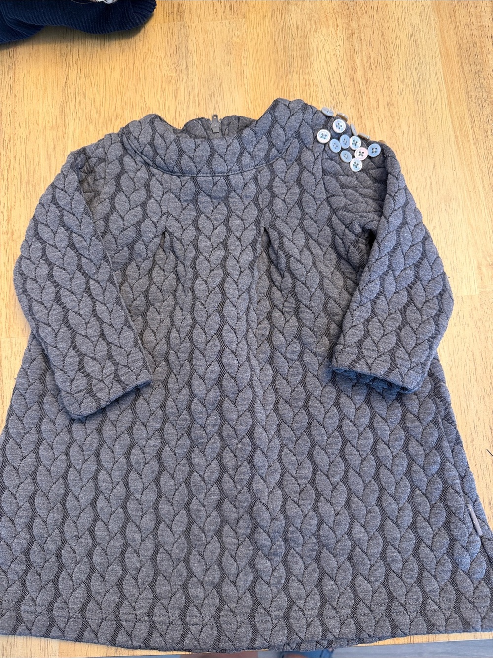 Le Top Gray Quilted Cable-Pattern Formal Kids Dress with Button Accent